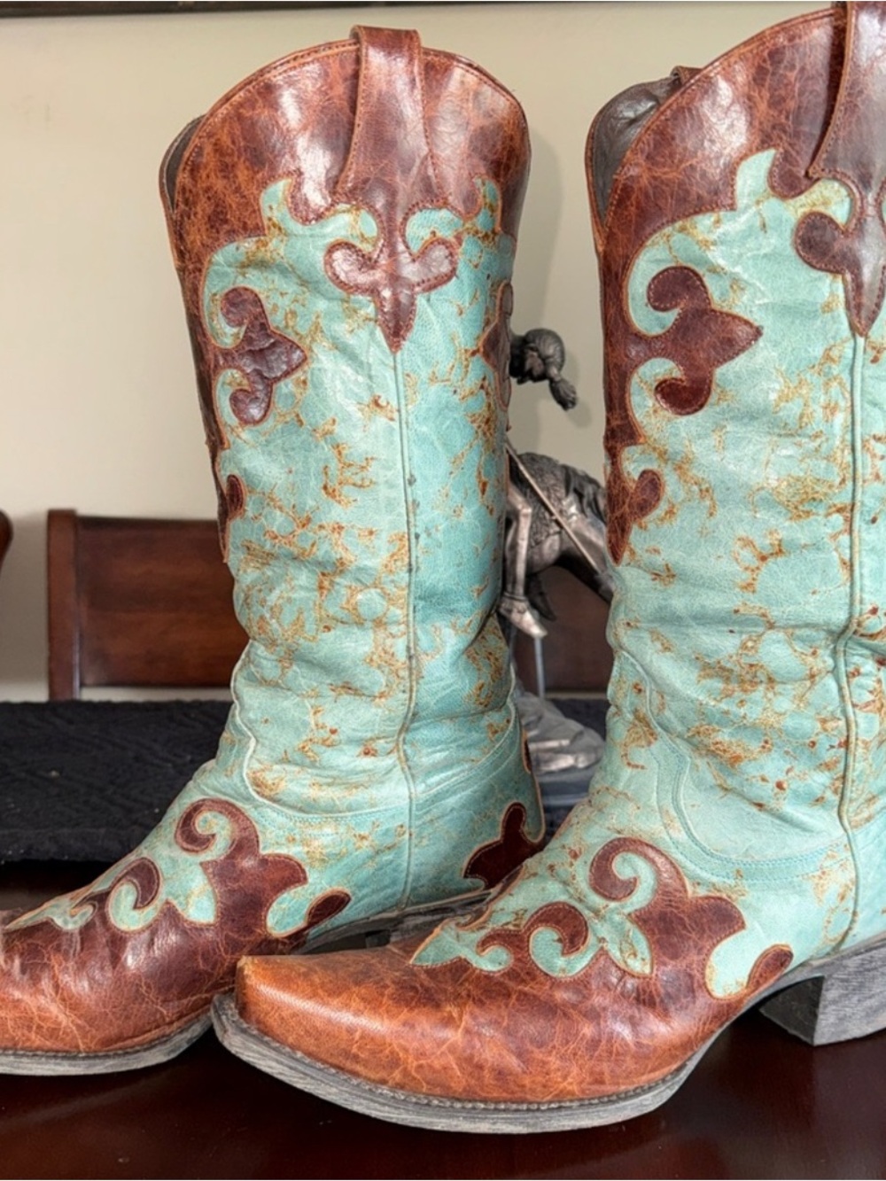 Women's Turquoise and Brown Western Cowboy Boots